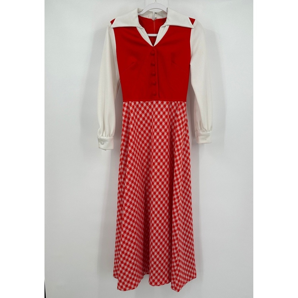 Womens Vintage Handmade Cottagecore Maxi Dress Size S Handmade Gingham Prairie